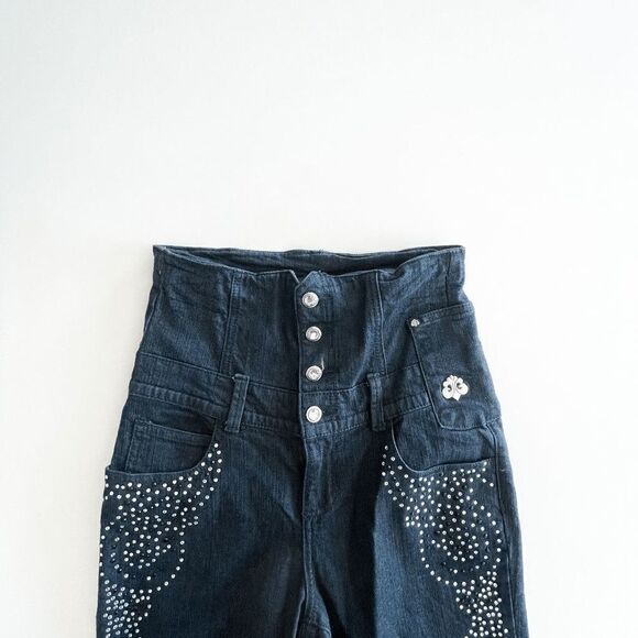 Dereon Women Denim Jeans Ultra High Waisted Corset Rhinestones Blue Sz 7/8 - Picture 4 of 13
